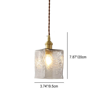 Japanese Retro Clear Square Glass Brass 1-Light Pendant Light