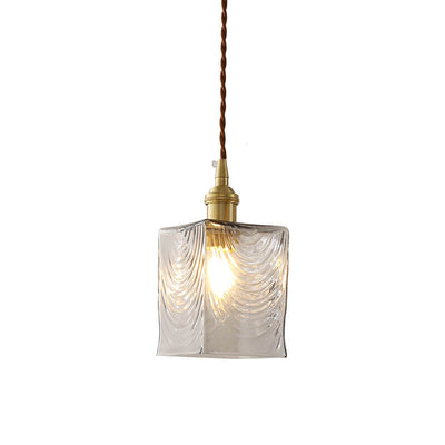 Japanese Retro Clear Square Glass Brass 1-Light Pendant Light