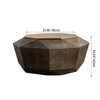 Mesa de café geométrica de hierro y madera de pino con diseño retro contemporáneo de 1 estante para sala de estar 