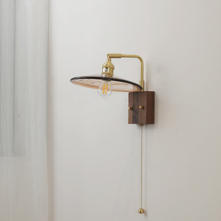 Traditional Vintage Full Copper Amber Glass Square Shade 1-Light Wall Sconce Lamp For Bedroom