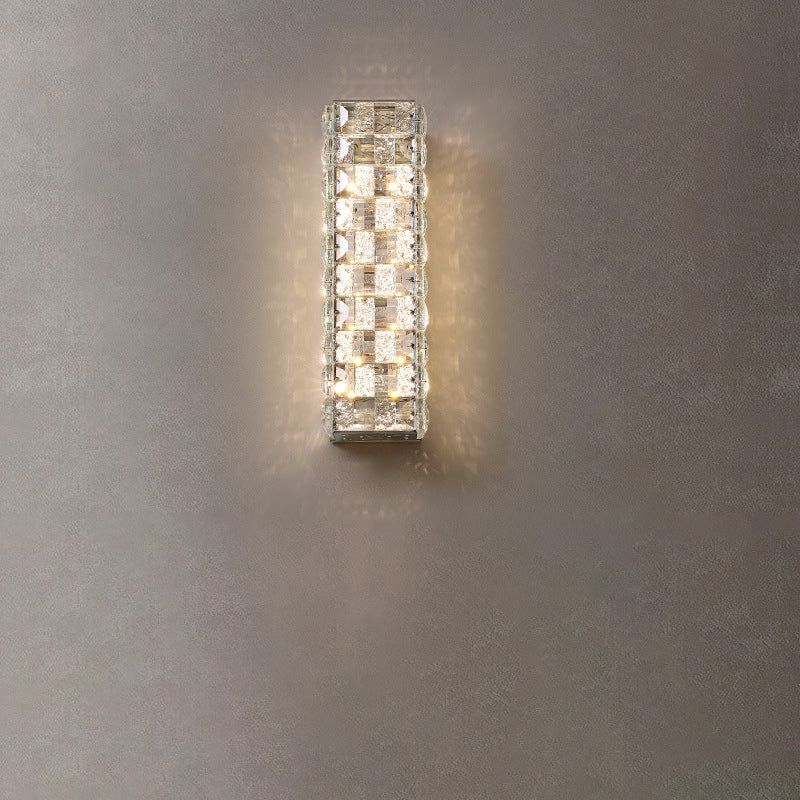 Applique murale LED en cristal rectangulaire en acier inoxydable de luxe moderne pour chambre 