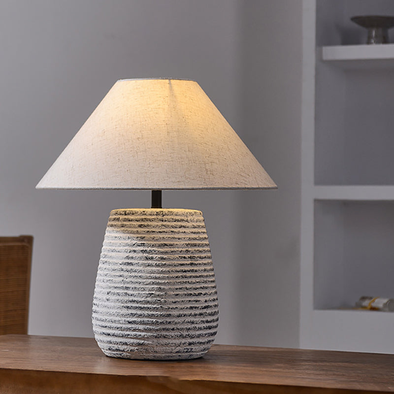 Modern Vintage Ceramic Jar Linen Fabric Handmade 1-Light Table Lamp For Living Room