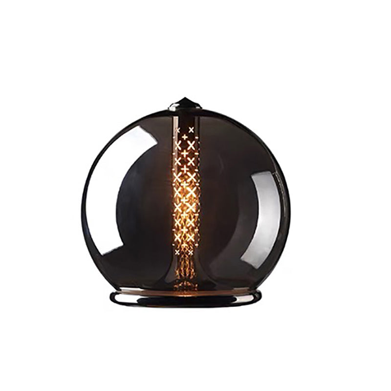 Moderne minimalistische geometrische rauchgraue Glas-Hardware-LED-Tischlampe für das Home Office 