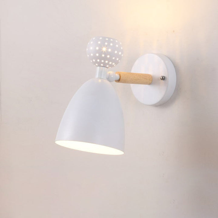 Zeitgenössische skandinavische Macaron Holz Eisen Runde 1-Licht Wandleuchte Lampe für Wohnzimmer 