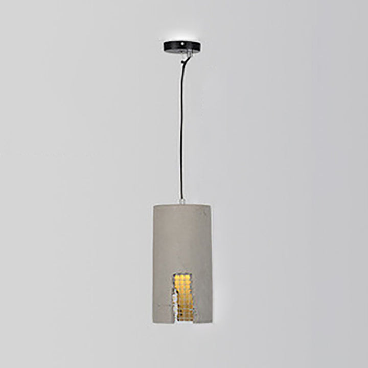 Contemporary Industrial Iron Cement Cylinder Skeletonized Split 1-Light Pendant Light For Dining Room