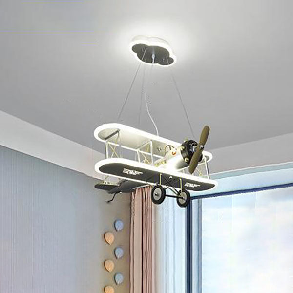 Contemporary Creative Hardware Kids Aircraft LED Downrods Ceiling Fan Light For Bedroom