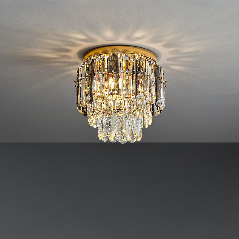 Modern Luxury Round Iron Crystal Gold 3-Light Flush Mount Ceiling Light For Hallway