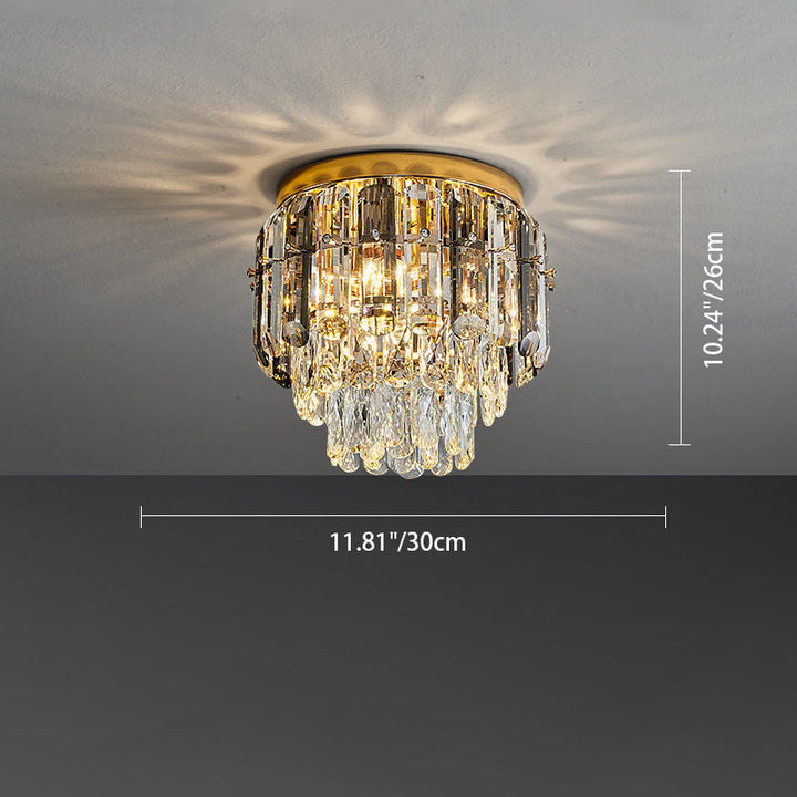 Modern Luxury Round Iron Crystal Gold 3-Light Flush Mount Ceiling Light For Hallway