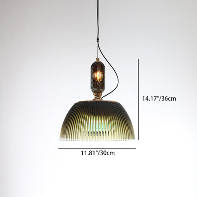Zeitgenössische nordische gerippte Glasschalen-Pendelleuchte mit 2 Lichtern für das Wohnzimmer 