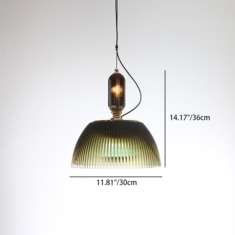 Zeitgenössische nordische gerippte Glasschalen-Pendelleuchte mit 2 Lichtern für das Wohnzimmer 