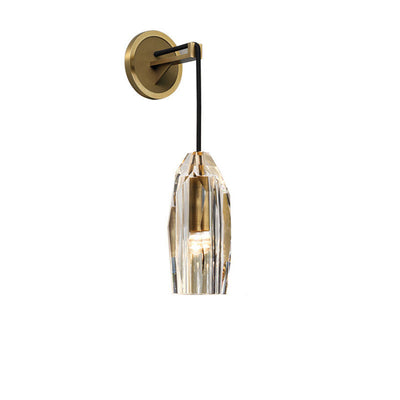 Modern Minimalist Cylinder Full Copper Crystal 1-Light Wall Sconce Lamp For Bedroom