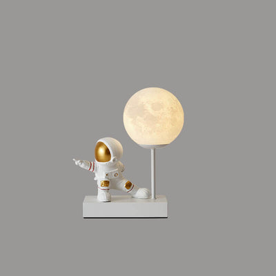 Childlike Cartoon Resin Spaceman Astronaut Decor Moon Shade 1-Light Table Lamp