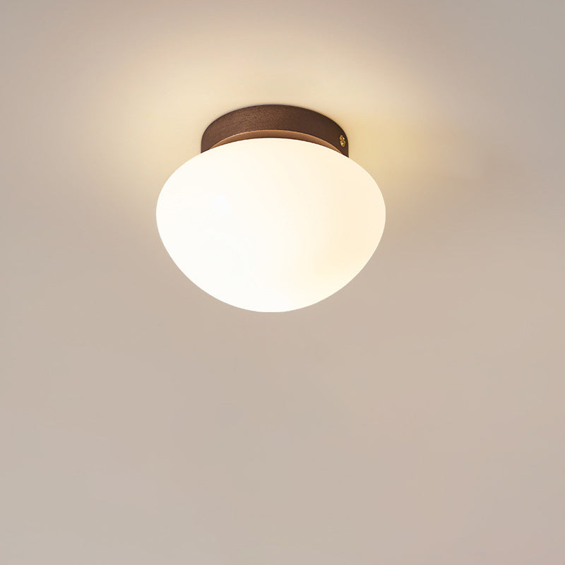 Contemporary Scandinavian Walnut Copper Glass Ball 1-Light Semi-Flush Mount Ceiling Light For Hallway