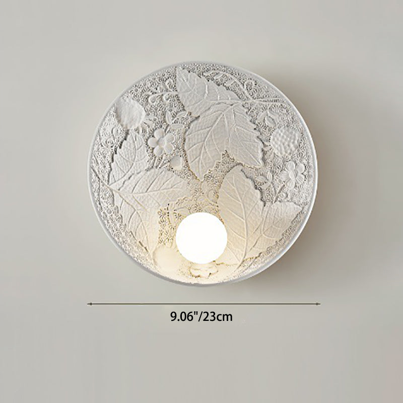 Applique Murale Traditionnelle Vintage Sculptée en Disque Rond Résine 1 Lumière pour Chambre 