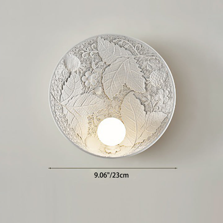Applique Murale Traditionnelle Vintage Sculptée en Disque Rond Résine 1 Lumière pour Chambre 