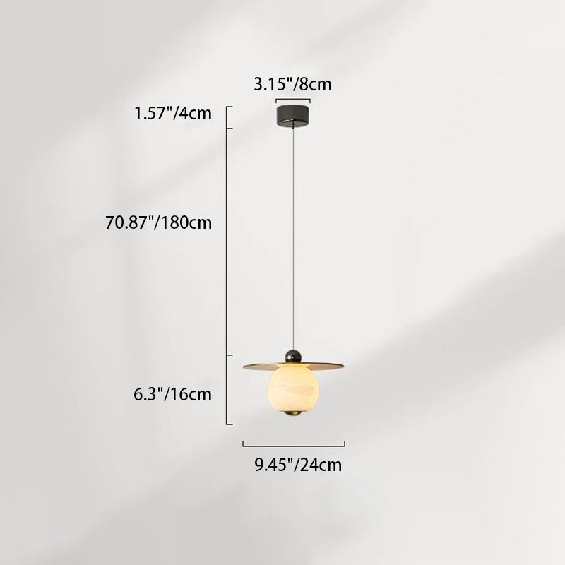 Suspension LED avec abat-jour sphérique en marbre d&