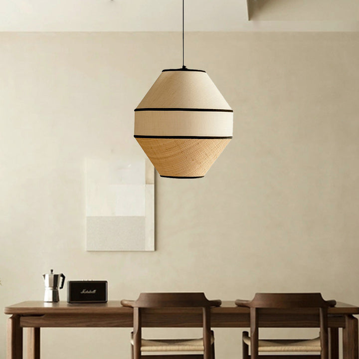 Suspension lumineuse à 1 lumière en tissu de fer trapézoïdal conique cylindrique japonais traditionnel pour salle à manger 