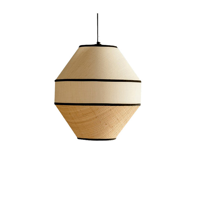 Suspension lumineuse à 1 lumière en tissu de fer trapézoïdal conique cylindrique japonais traditionnel pour salle à manger 