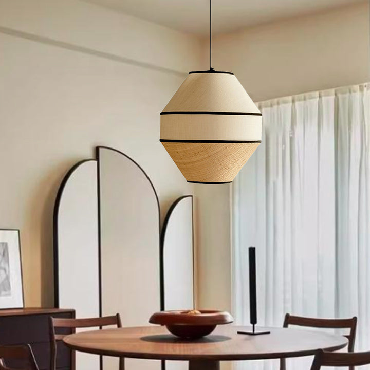 Suspension lumineuse à 1 lumière en tissu de fer trapézoïdal conique cylindrique japonais traditionnel pour salle à manger 