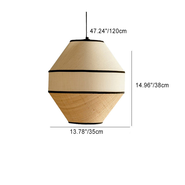 Suspension lumineuse à 1 lumière en tissu de fer trapézoïdal conique cylindrique japonais traditionnel pour salle à manger 