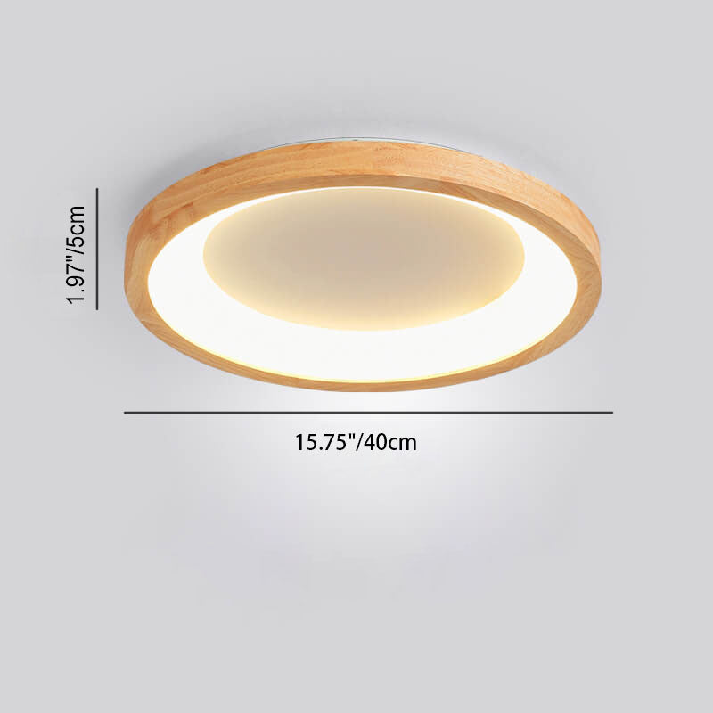 Contemporary Scandinavian Rubberwood Acrylic Log Circle Design LED Flush Mount Ceiling Light For Living Room