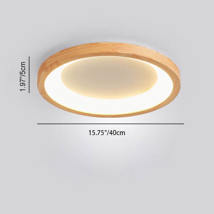 Contemporary Scandinavian Rubberwood Acrylic Log Circle Design LED Flush Mount Ceiling Light For Living Room