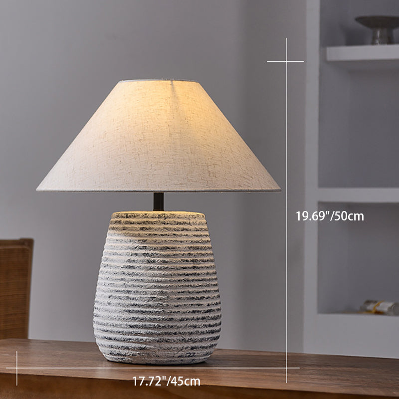 Modern Vintage Ceramic Jar Linen Fabric Handmade 1-Light Table Lamp For Living Room