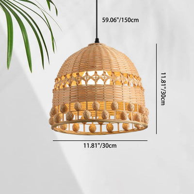ضوء قلادة بتصميم قبة مستديرة منسوجة من الخيزران التقليدي بتصميم مجوف بمصباح واحد لغرفة المعيشة 