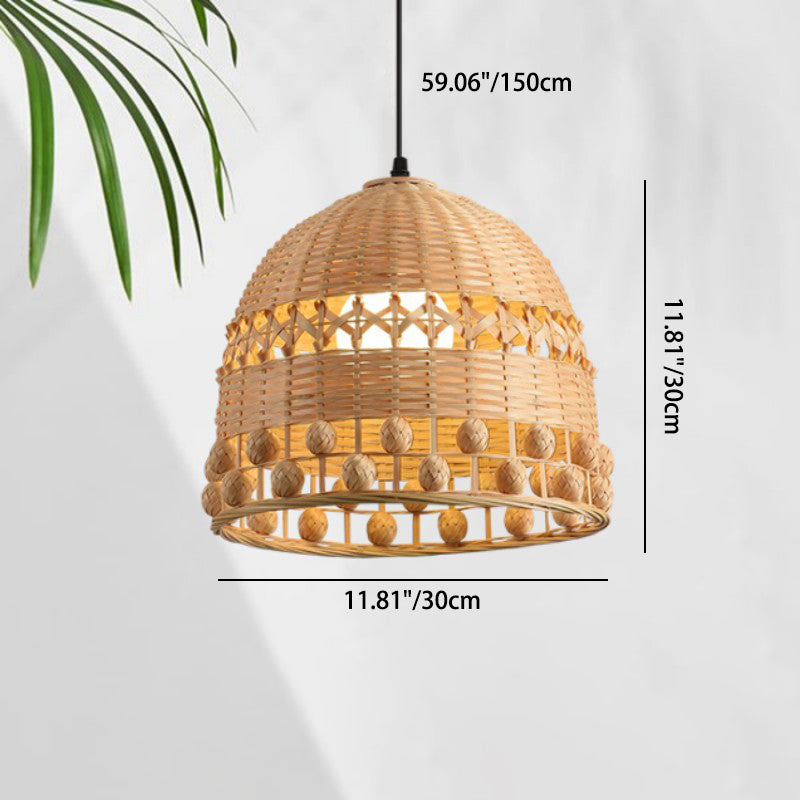 ضوء قلادة بتصميم قبة مستديرة منسوجة من الخيزران التقليدي بتصميم مجوف بمصباح واحد لغرفة المعيشة 