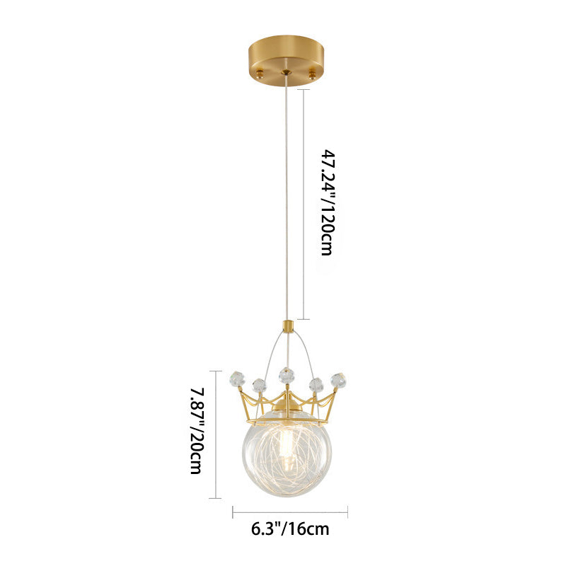 Lustre Suspendu Moderne de Luxe Crown Orb Tout en Laiton avec Verre 1 Lumière pour Chambre 