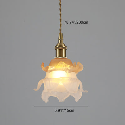Lámpara colgante de 1 luz de vidrio de latón en forma de flor minimalista moderna para dormitorio 