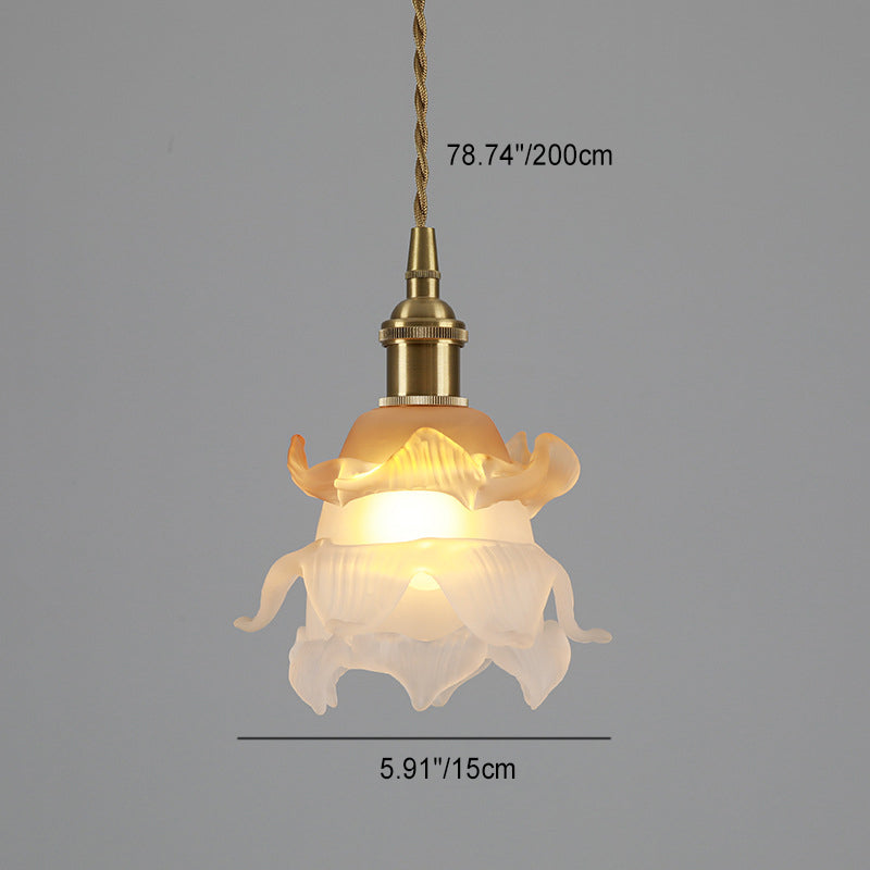 Lámpara colgante de 1 luz de vidrio de latón en forma de flor minimalista moderna para dormitorio 
