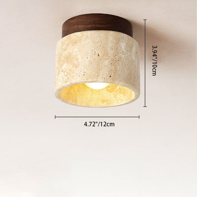 Modern Minimalist Cylinder Oval Dish Yellow Travertine 1-Light Semi-Flush Mount Ceiling Light For Living Room