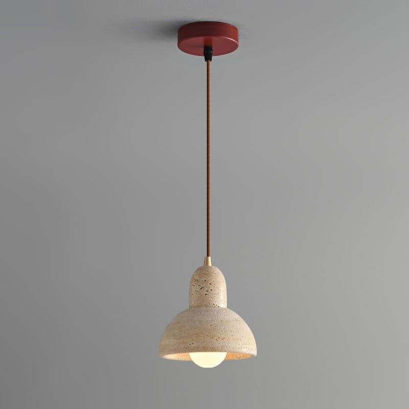 Traditional Japanese Yellow Travertine Semicircle 1-Light Pendant Light For Bedroom