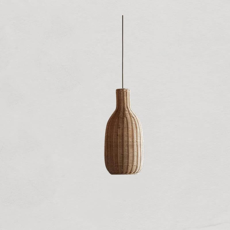 Japanese Vintage Rattan Weaving Round Oval Jar 1-Light Pendant Light