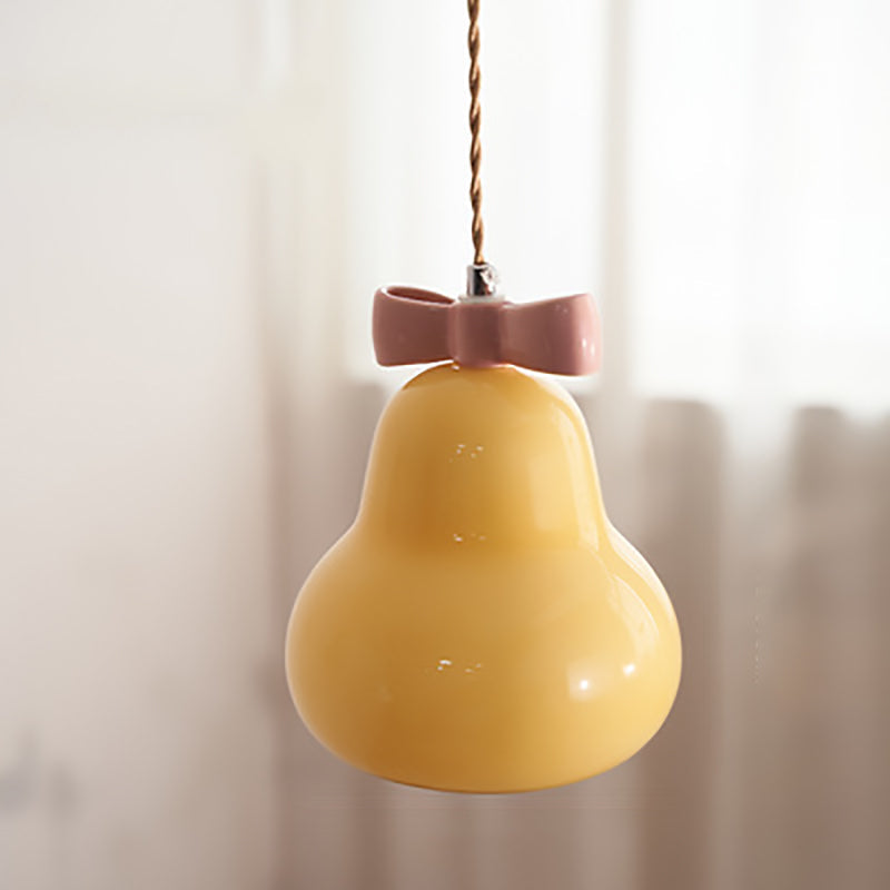 Contemporain Créatif Gourde Bow Matériel Verre Suspension 1-Lumière Pour Salon 