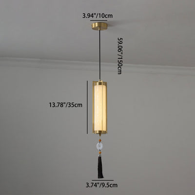 Traditional Chinese Copper Glass Cylinder Elliptical Hollow 1/3/6 Light Chandelier For Entryway