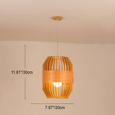 Modern Minimalist Wooden Birdcage Design 1- Light Pendant Light