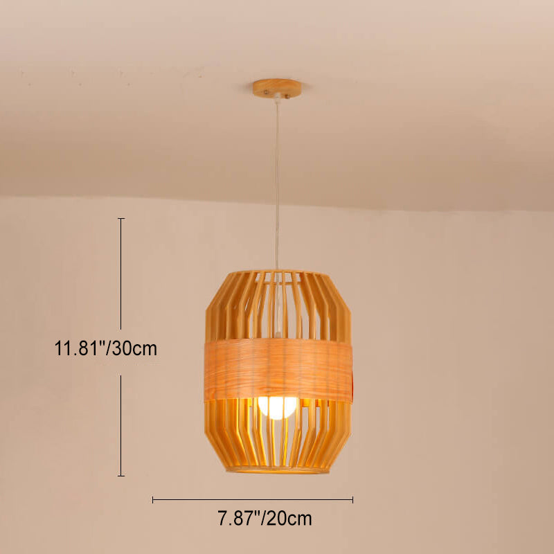 Modern Minimalist Wooden Birdcage Design 1- Light Pendant Light