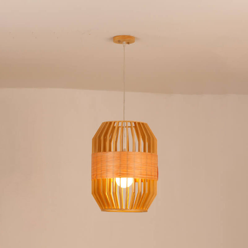 Modern Minimalist Wooden Birdcage Design 1- Light Pendant Light