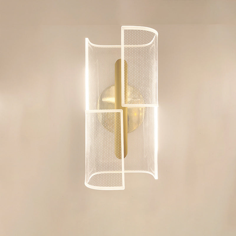 Lámpara de aplique de pared LED de lujo moderno de hierro acrílico con columna esqueletonizada y línea de rombos para pasillo 