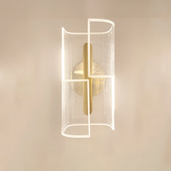 Lámpara de aplique de pared LED de lujo moderno de hierro acrílico con columna esqueletonizada y línea de rombos para pasillo 