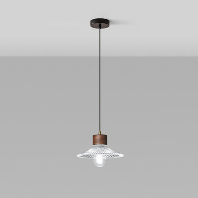 Traditionelle chinesische Pendelleuchte aus Eisen, Walnuss und Glas, konisch, schirmförmig, 1 Licht, für Esszimmer 