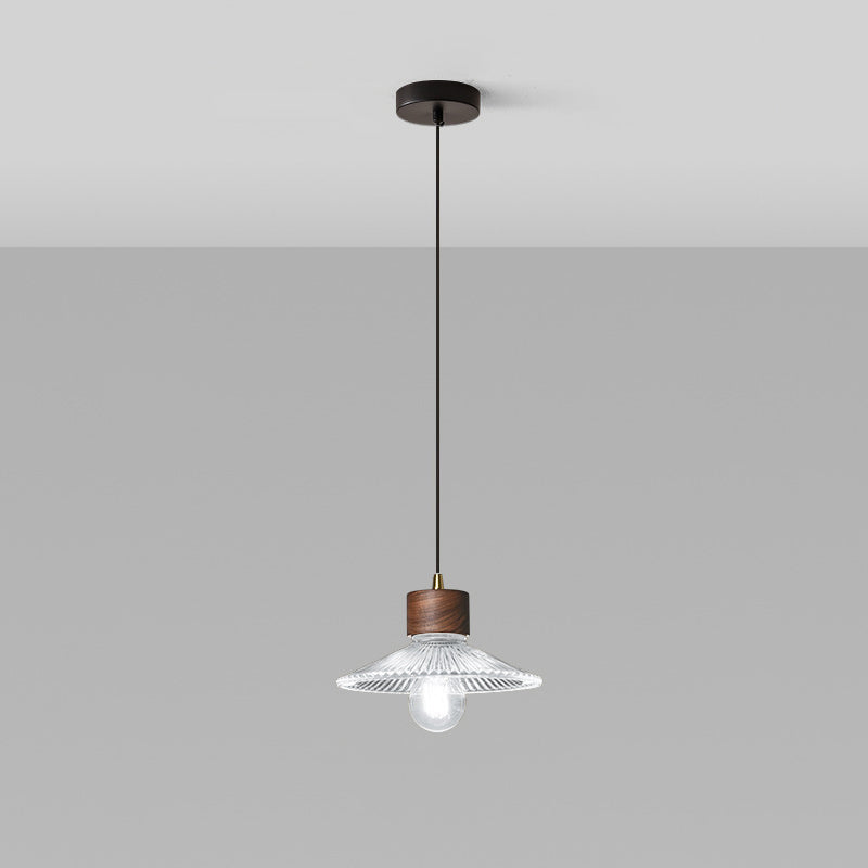 Traditionelle chinesische Pendelleuchte aus Eisen, Walnuss und Glas, konisch, schirmförmig, 1 Licht, für Esszimmer 
