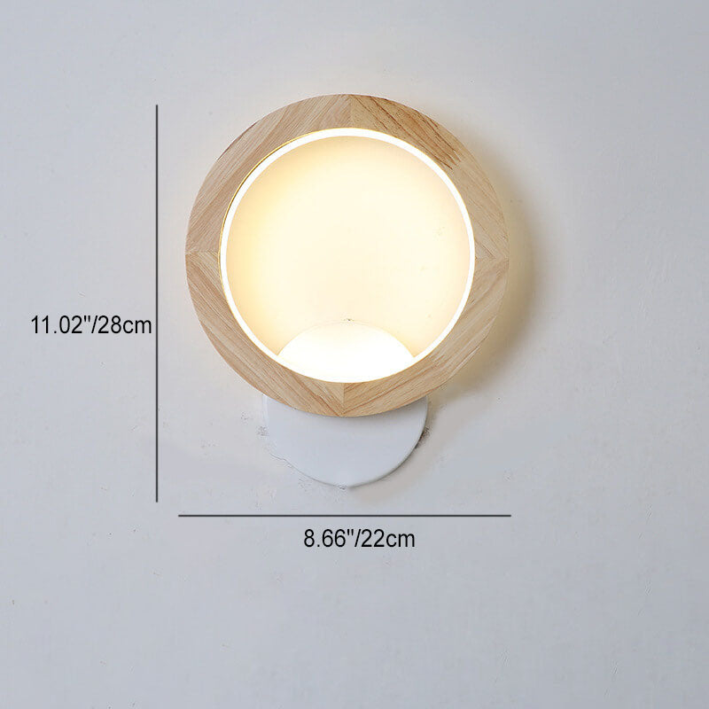Japanische moderne quadratische runde Gummiholz-Hardware-LED-Wandleuchte 