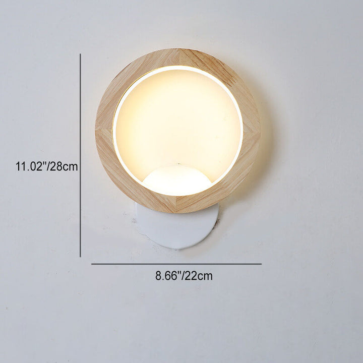 Japanische moderne quadratische runde Gummiholz-Hardware-LED-Wandleuchte 
