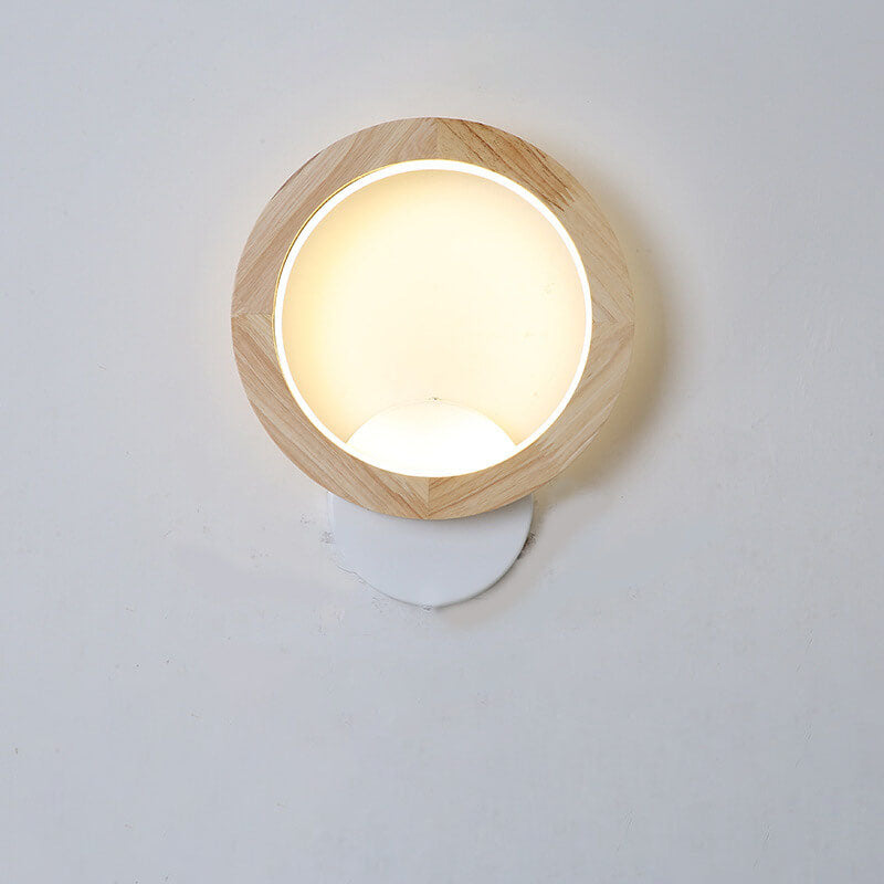 Japanische moderne quadratische runde Gummiholz-Hardware-LED-Wandleuchte 
