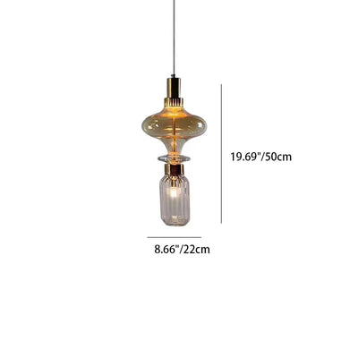 Traditional European Irregular Cylinder Iron Glass 1-Light Pendant Light For Living Room