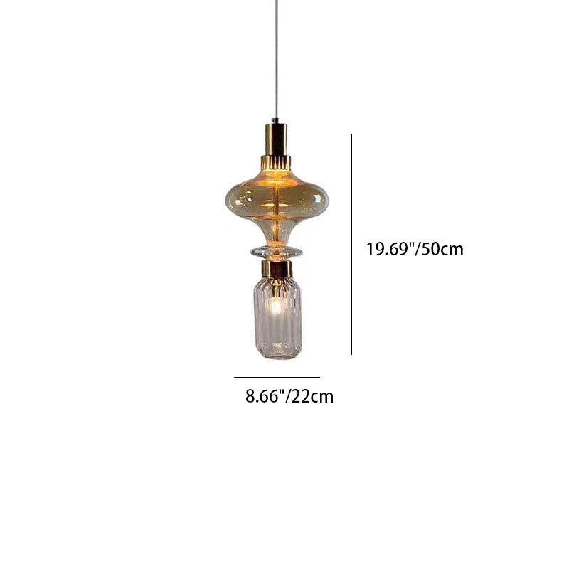 Traditional European Irregular Cylinder Iron Glass 1-Light Pendant Light For Living Room