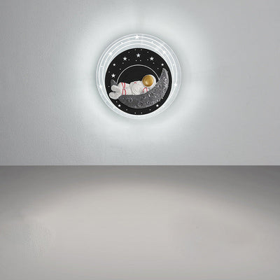 Zeitgenössische kreative Sternenhimmel Mond Harz Astronaut Runde LED Wandleuchte Lampe für Wohnzimmer 